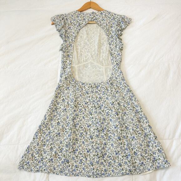 Reformation Idalia Open Back Floral Mini Dress Blue White Size 6 - Picture 6 of 8